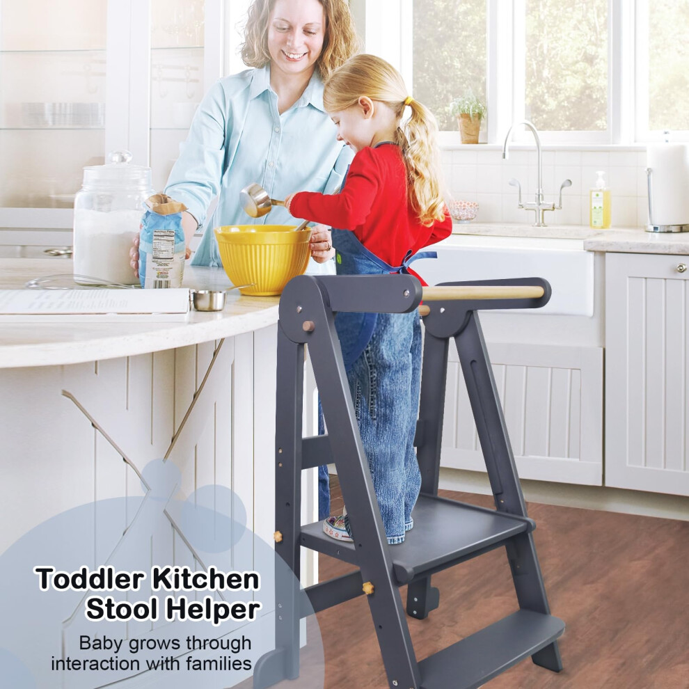 Uuoeebb Foldable Learning Tower With 3 Adjustable Height Wooden Step S