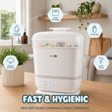 Booboo Baby Steam Steriliser for Baby Bottles, Dummies, Toys, and Everyday Accessories - Large Capacity steriliser and Dryer with 72 Hour Storage - F