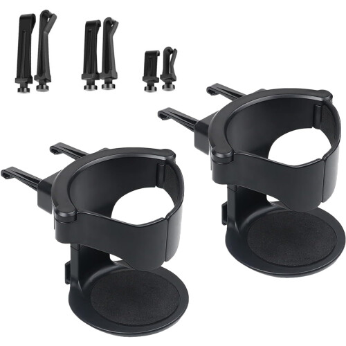 Car Cup Holder Set, 2-Pack Universal Air Vent Mount, Adjustable Drinks Holders with Secure Clips, Black