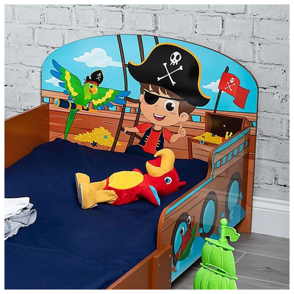 Wooden Toddler Infant Child Kids Bed With Protector Safety Guard (Pirates) Urbnliving