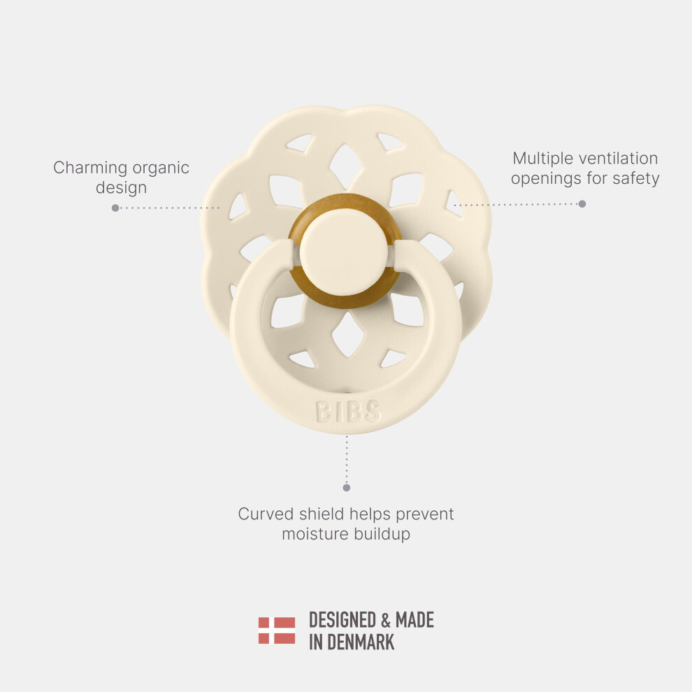 Boheme Soother 4-Pack. Bpa Free, Round Nipple. Natural Rubber Latex, Made In Denmark. Size 2 (6-18 Months), /Blossom Ivory Bibs