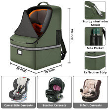 Car Seat Travel BagPadded Car Seats Backpack with Steel Cable Handle a