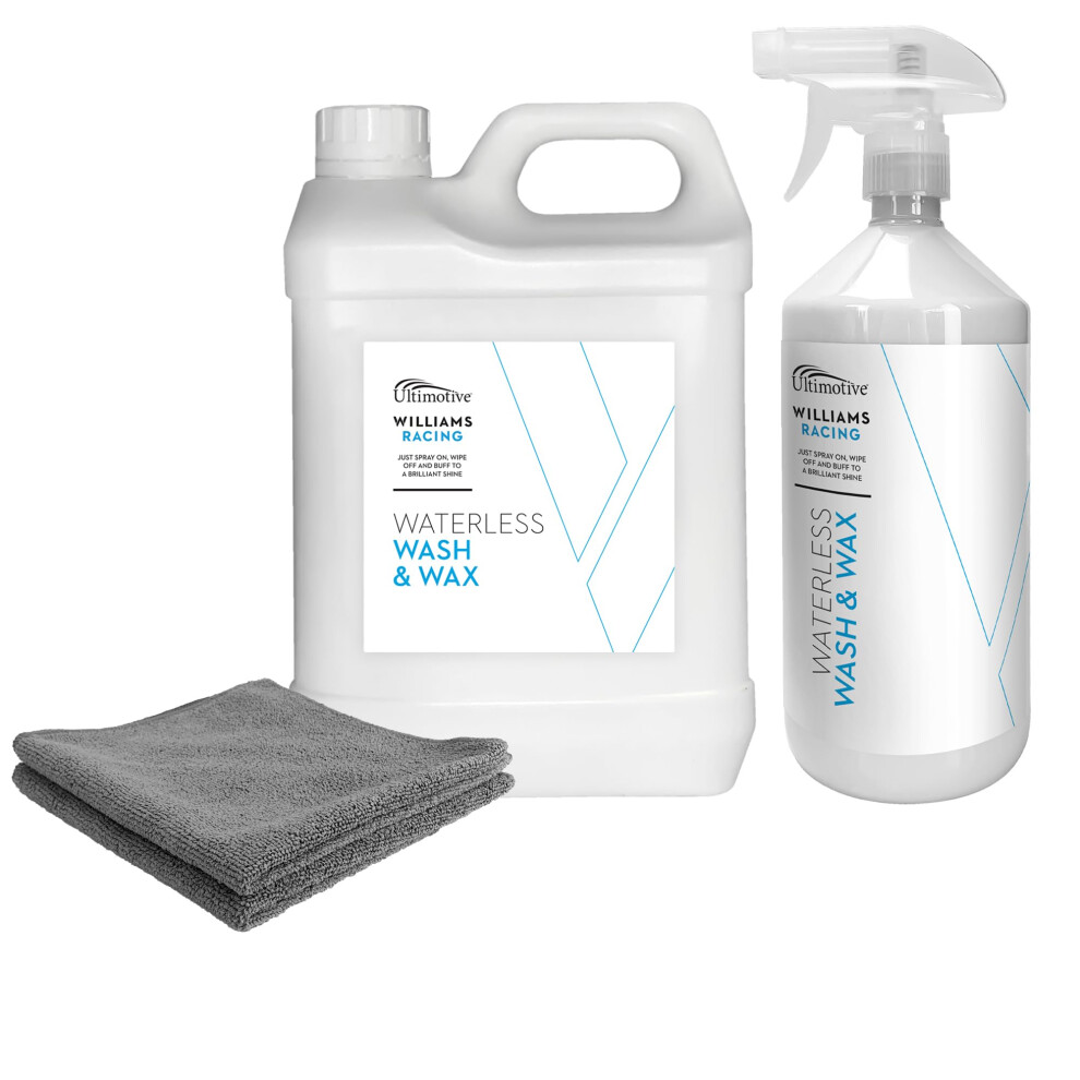 Rokit Williams Racing Waterless Wash And Wax Car Cleaning Kit 1L + 2.5L Re-Fill With Added 2 X Microfibre Cloths 5007472145418