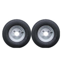 A pair of 400 / 4.00 x 8 inch trailer wheels and tyres with 4 ply tyre and 4 inch PCD 400 x 8 PLEASE DO NOT BUY UNTIL YOU HAVE CHECKED YOUR PCD ASK I