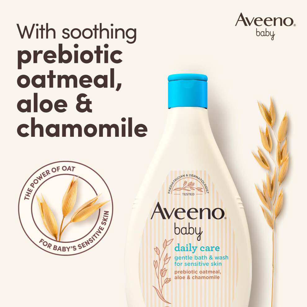 Aveeno Baby Daily Care Gentle Bath & Wash (4 X 400Ml), Tear-Free Baby Wash With Gentle Fragrance With Prebiotic Colloidal Oatmeal, Gently Cleanses &
