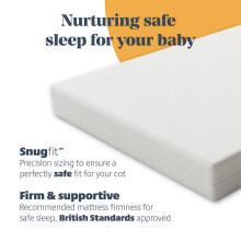 Mother Nurture Essential Foam Travel Cot Mattress, White, 93 x 64 x 6 cm, Fits Next To Me Crib