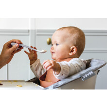 BÉABA Set of 2 Silicone Spoons for Baby/Infant Early Age – from 4 Months, Soft Rounded Tip, Long Ergonomic Handle, Travel Case, Dust-Resistant Fini