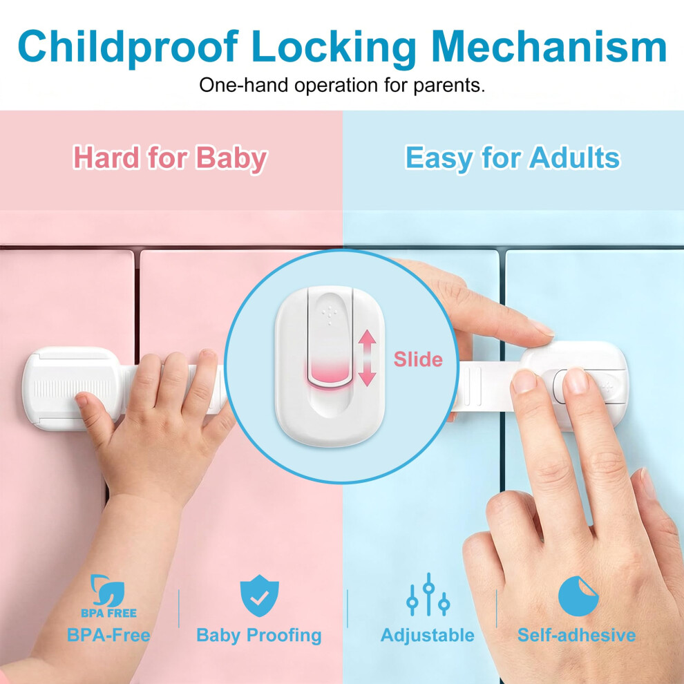 10 Pack Baby Proofing Cupboard Locks Â Strong 3M Adhesive Child Safety Latches, Adjustable Multi-Purpose Straps For Kitchen Cupboards, Drawers, Frid 5006261719380
