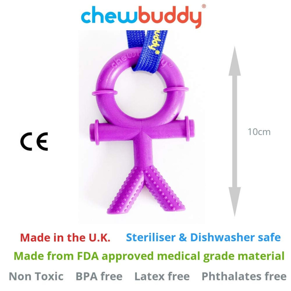 Chewbuddy Sensory Direct & Lanyard - Sensory Chew Or Teething Aid | For Kids, Adults, Autism, Adhd, Asd, Spd, Oral Motor Or Anxiety Needs (Purple)