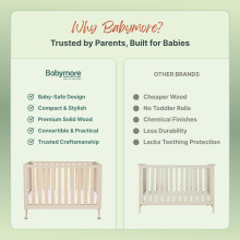 Babymore Dante 3-in-1 Cot Bed – Converts to Toddler Bed & Sofa | 140 x 70 cm | 3 Adjustable Mattress Heights | Protective Teething Rails | Suitable