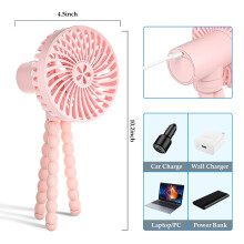 MEGAROOM Portable Baby Stroller Fan With Flexible Tripod - USB Rechargeable Clip-on Cooling for Pram, Travel, Crib, Car Seat, Dog Crate (Pink)