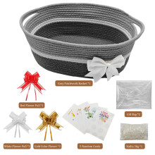Gift Basket Cotton Hamper Basket with Pull Bows,Bags and Shredded Paper Empty Rope Woven Basket for Christmas,Baby Shower,Graduations,Housewarming,Ea