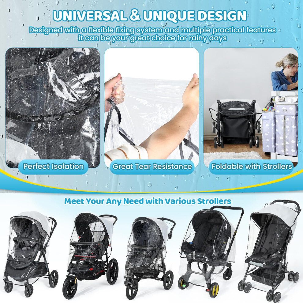 Orzbow Universal Rain Cover For Pushchair With Window, Breathable Rain Cover For Pram With Food-Grade Eva, Easy Access, Quick Installation, Ultra Wat