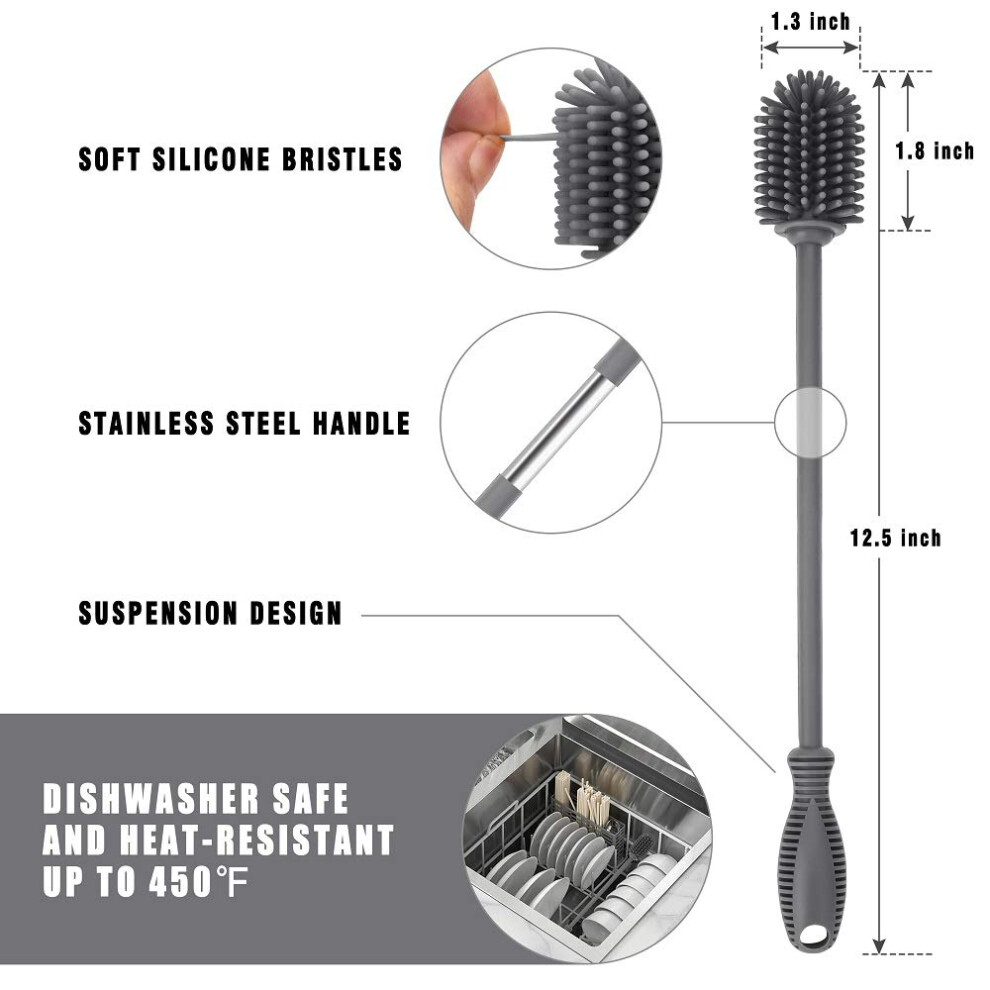Silicone Bottle Cleaning Brush With Long Handle, 31Cm Water Bottle Cleaner For Baby Bottles, Hydro Flask, Sports Bottle, Vase, Glassware, Perf Ddluck
