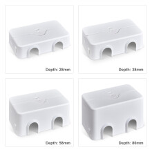 PlugMinder: Lockable Double Socket Cover with 4 depths for larger transformer plugs. Depths 28mm/38mm/58mm/80mm. (White/White, 80mm deep)