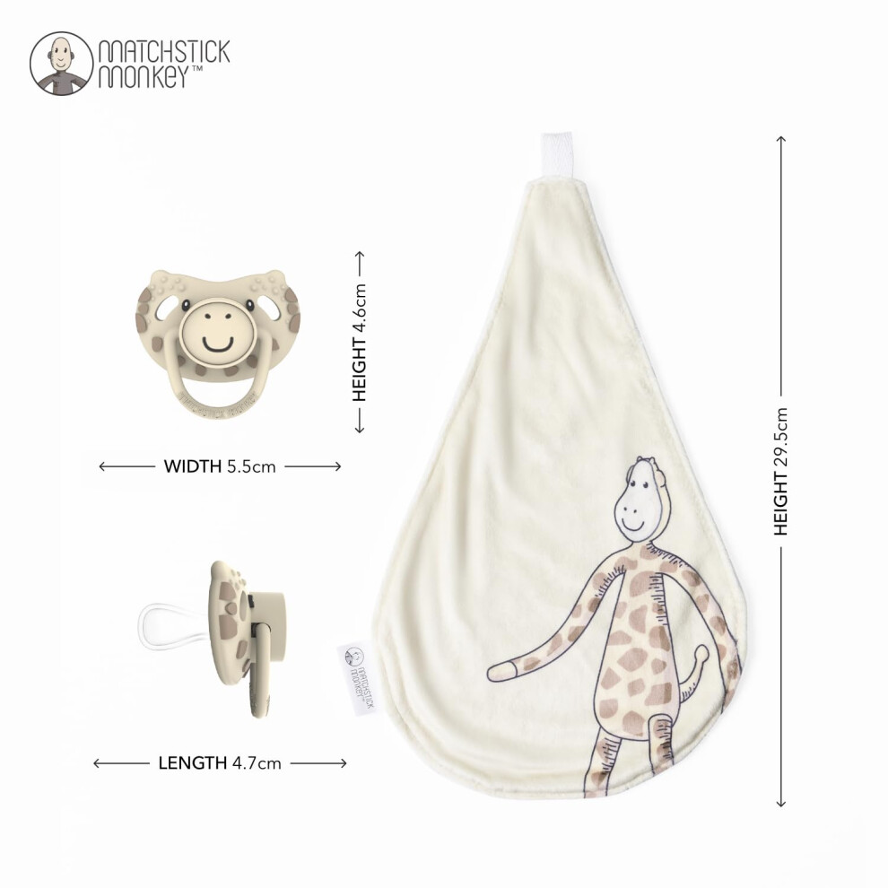 All In One Soother, Teether And Comforter - Orthodontic Teat & Antimicrobial Protection, Suitable From Newborn, Gigi Giraffe Matchstick Monkey