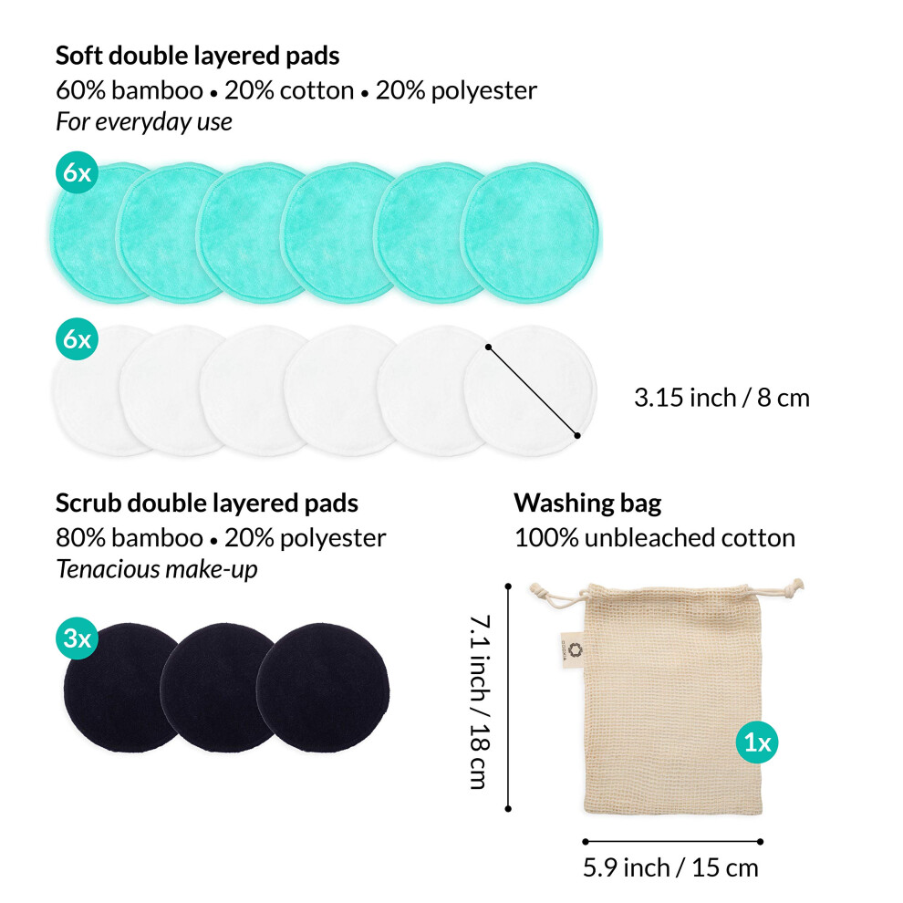 Odoxia Reusable Makeup Remover Pads | Eco Friendly & Zero Waste Cotton Rounds | Beauty Products | 15 Natural & Organic Face Pads With Laundry Bag | Soft For