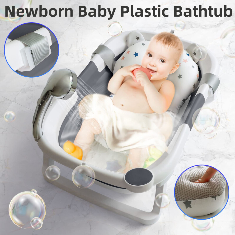 Glenmore Baby Bath Tub Foldable Bathtub, Collapsible Toddler Bath Tubs With Baths Support Cushion Pad Seat Mat, Anti-Slip Portable Travel Shower Bathing Basin