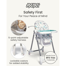 Mamas & Papas Snax Adjustable Baby High Chair for 6 Months Plus, Toddlers, Reclining, Foldable Highchair with Wipeable Removable Tray, Baby Feeding C