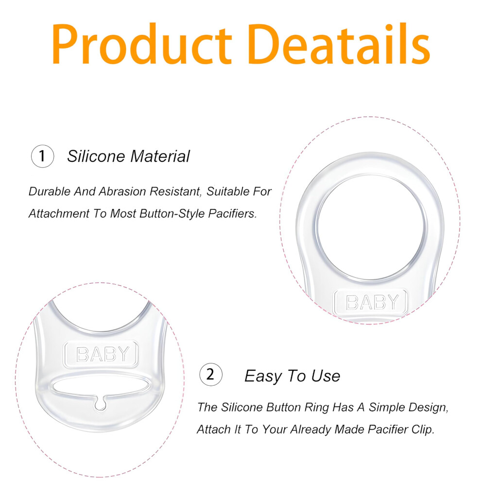 3Pack Silicone Dummy Clip Adapter, Transparent Button Ring For Pacifier Holder Zxfad