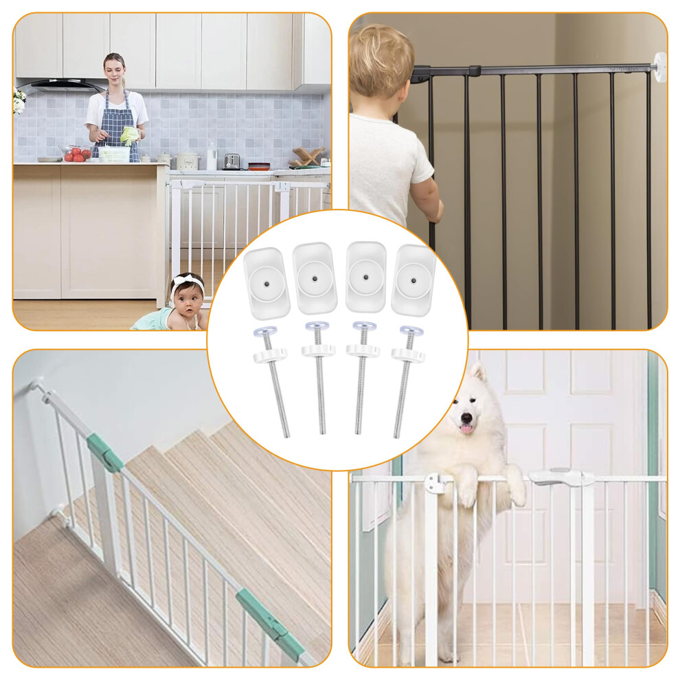 Puedno 8Pcs Baby Gate Extension Rods Kit, 4 Dog Gate Wall Protector With 4 Pet Stair Gate M8 Screws, Toddler Gates Threaded Spindle Rods For Protecting Ba