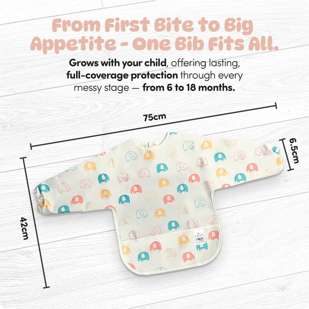 Fables & Stars Baby Weaning Bib With Sleeves, Coverall Bibs For Baby Feeding, Waterproof And Easy To Clean & Machine Washable (Cream)