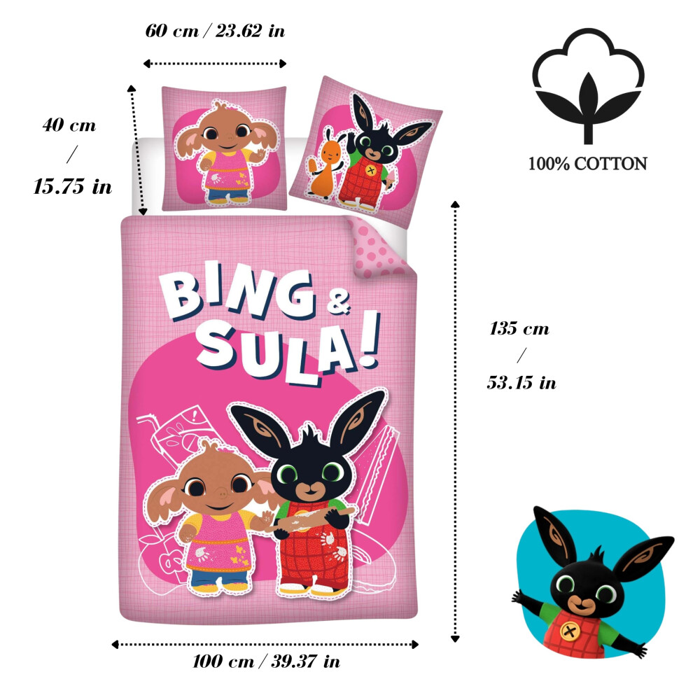 Brandmac Bing & Sula Cot Size Bedding Set | Duvet Cover 100X135 Cm + Pillowcase 40X60 Cm | 100% Cotton | Soft Bedlinen Set For Baby Or Small Bed | Ch