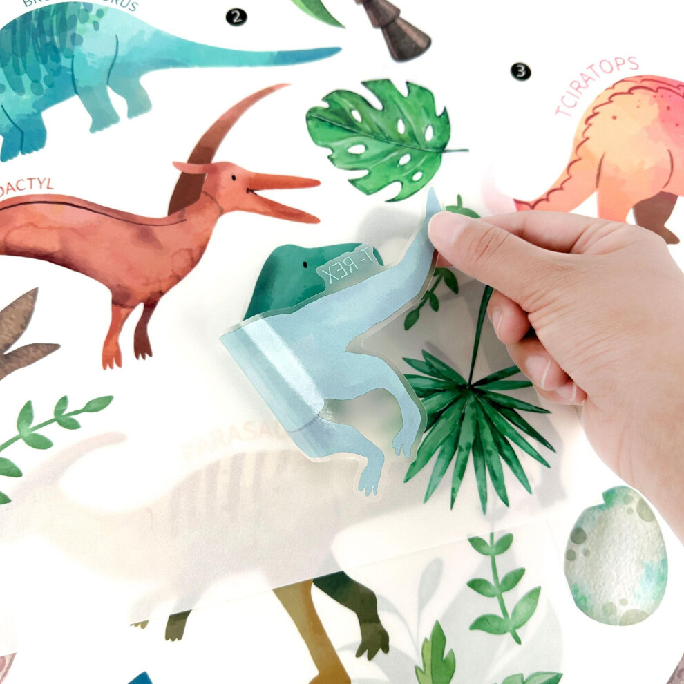 28Pcs Watercolor Dinosaur Wall Stickers,Peel And Stick Tropical Forest Dino Wall Decals For Teen Girls Boy Kids Kindergarten Nursery Bedroom Playroom Kaensc