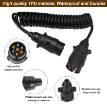 Techfection 7 Pin Trailer Extension Cable Male To Male 12V Trailer Spiral Extension Lead 3.0m 7 Pin to 7 Pin Trailer Extension Cable Lead With Two Tr