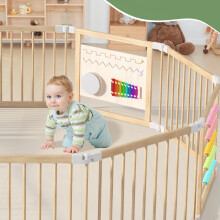 ZIKEBTUY Baby Playpen 240x160x61cm Wood Playpen Foldable Baby Fence fold Away Play Pen with Musical Toys and Door Portable Easy Assembly Playpens for