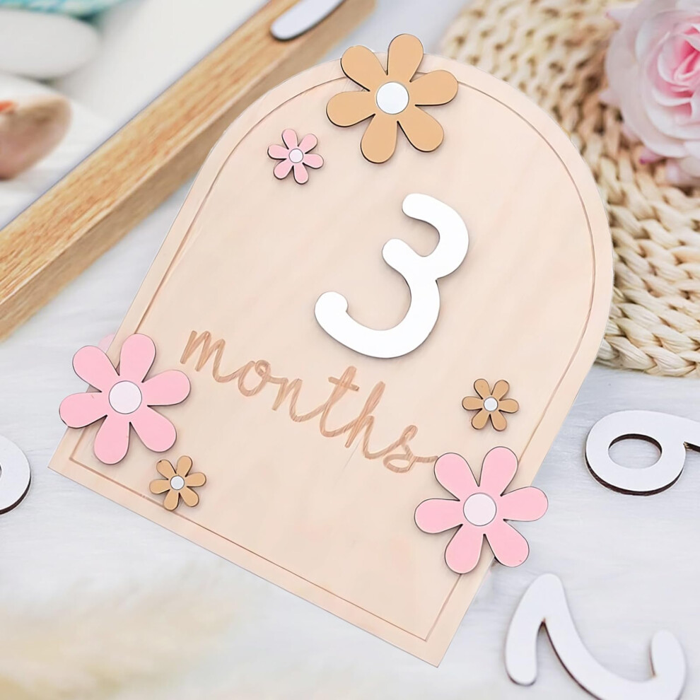 Rfytdcf Baby Monthly Milestone Cards, Wooden Baby Milestone With Glue Points Flower-Styled Milestone Babys Cards For Infants 0-12 Months Shower Growth Record