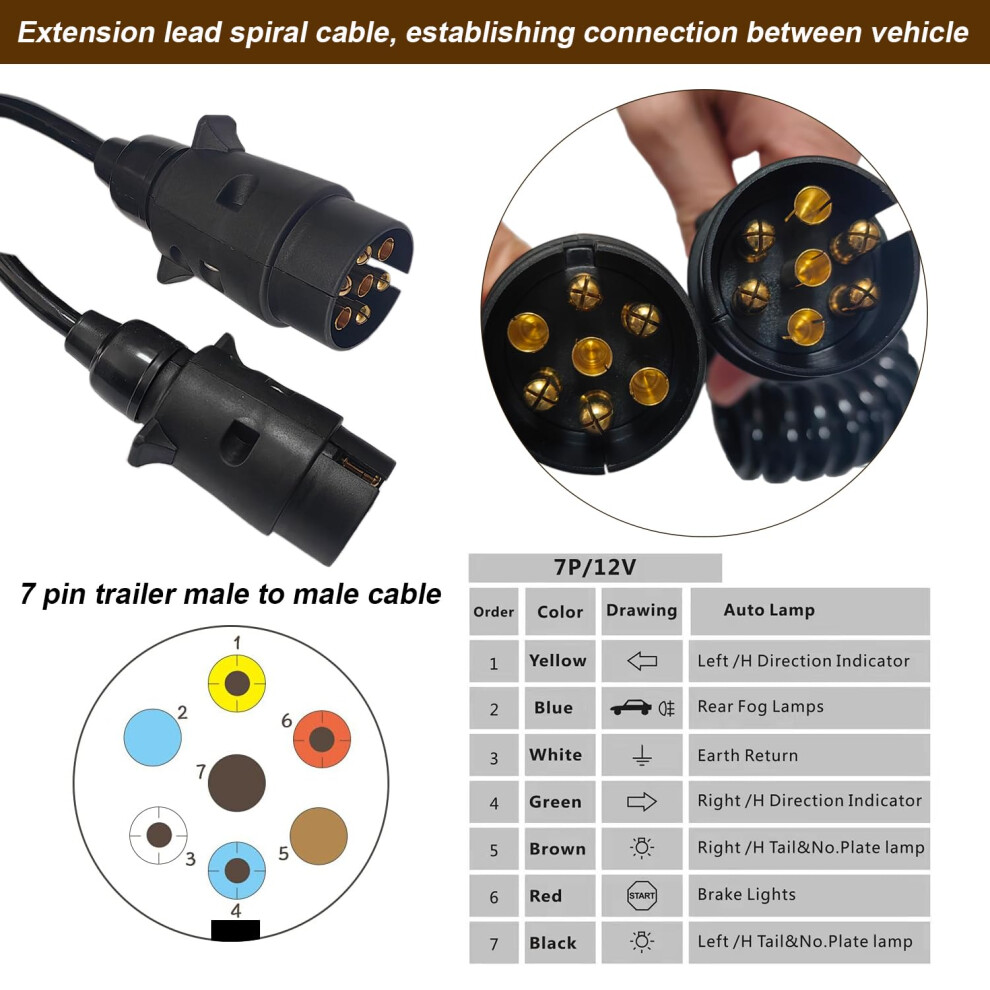 Techfection 7 Pin Trailer Extension Cable Male To Male 12V Trailer 5002465231208