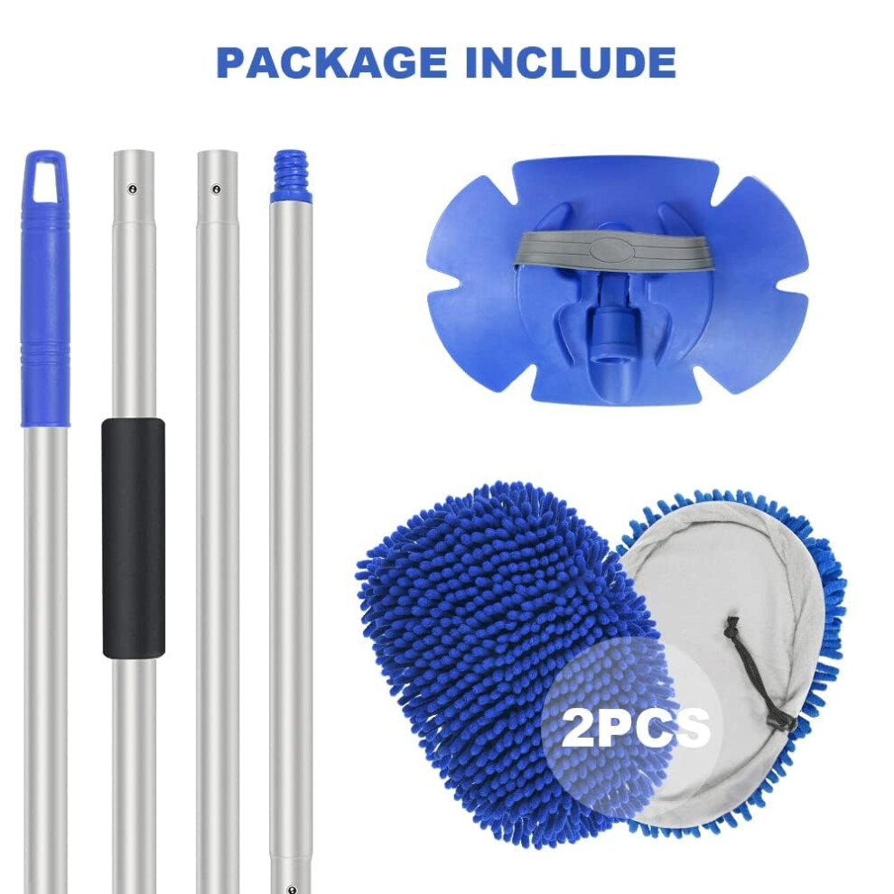 Uraqt Car Wash Brush, 63'' Aluminum Long Handle Car Cleaning Brush, 180Rotation Multifunction Caravan Wash Mop Kit, Car Wash Tool With 2 Chenille Re 5009337791914