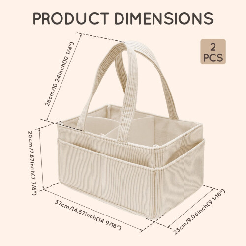 Eyoulife 2 Pack Corduroy Nappy Caddy Organiser for Changing Table  Sty