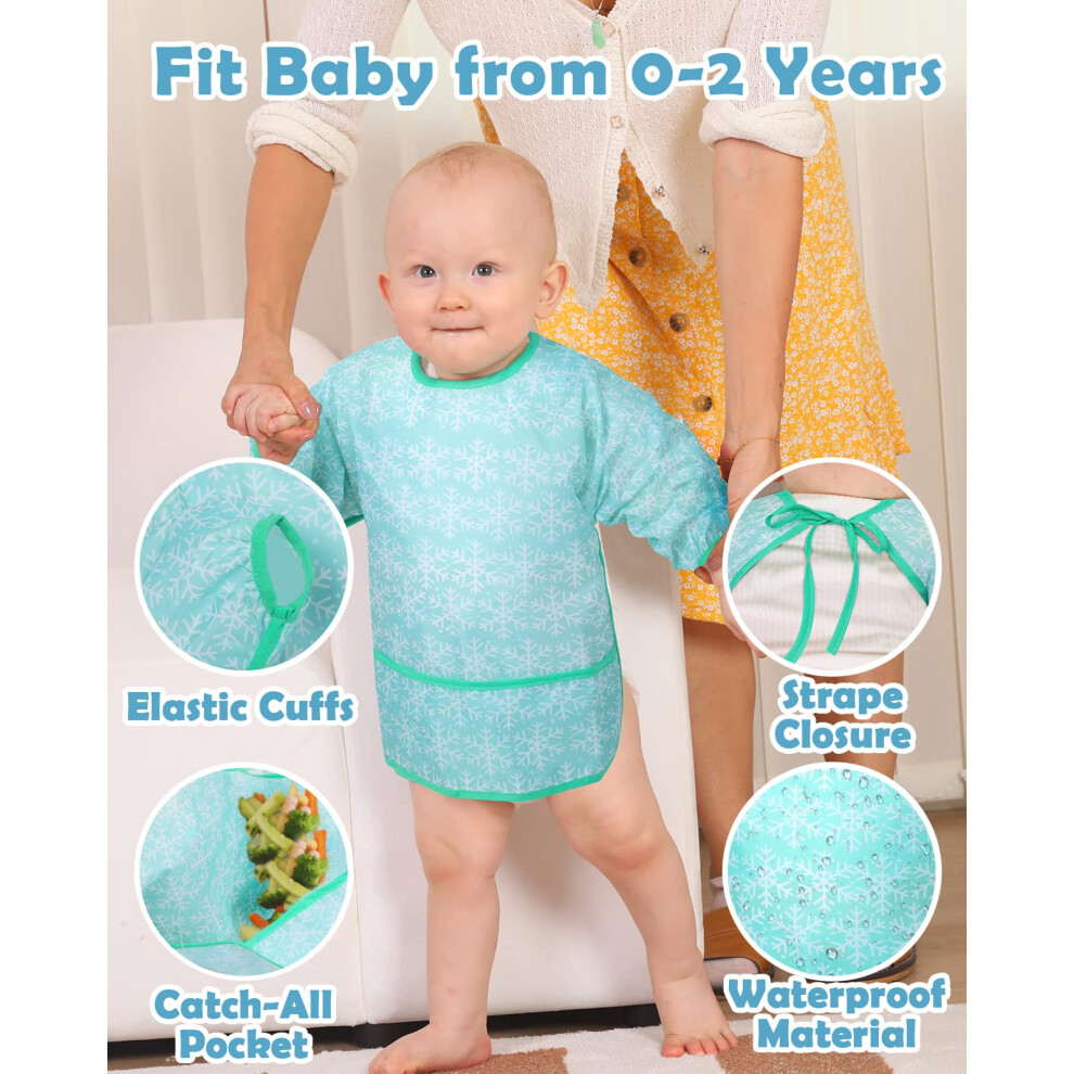 Lictin Baby Feeding Bibs With Sleeves 5Pcs Feeding Bibs Apron Waterpr