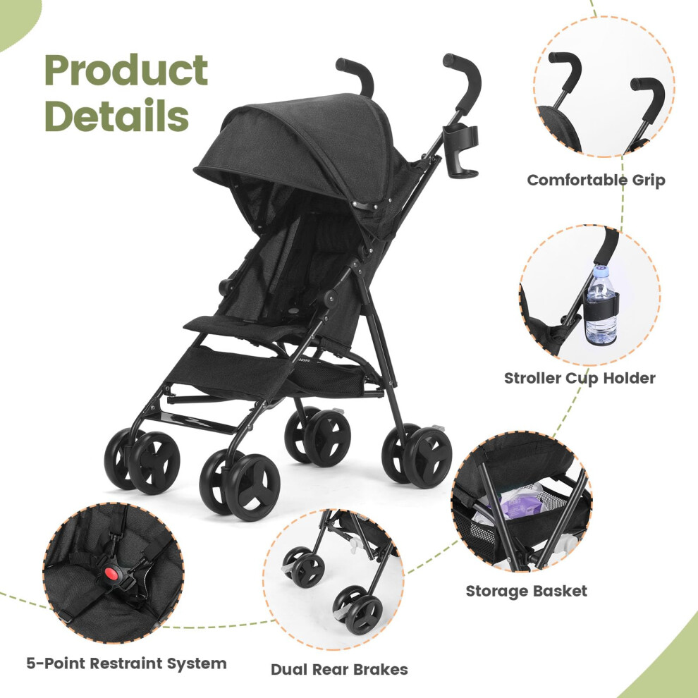 3-36M Baby Stroller, Umbrella Stroller With Foldable Pushchair With Adjustable Canopy, Folding Infant Newborn Pram Stroller With Storage Basket, Cup Virzen