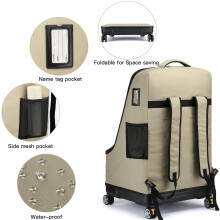 TUGUAN Car Seat Travel Bag with Wheels for Airplane, Large Rolling Infant Car Seat Bags for Air Travel with Hard Bottom, Padded Carseat Backpack Gate