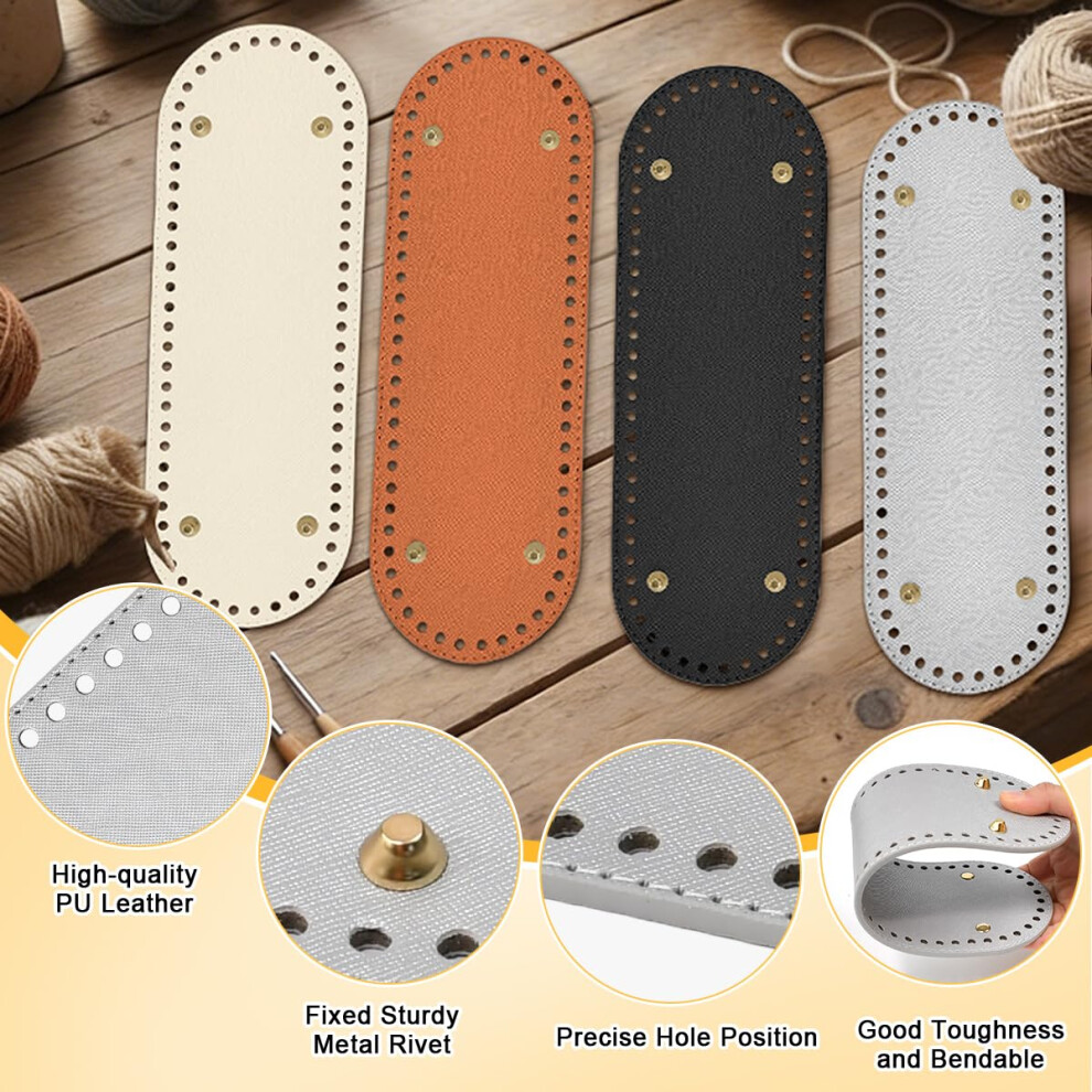 Ybccby 4 Pcs Bag Bases For Crochet Pu Leather Handbag Bottom Long Oval