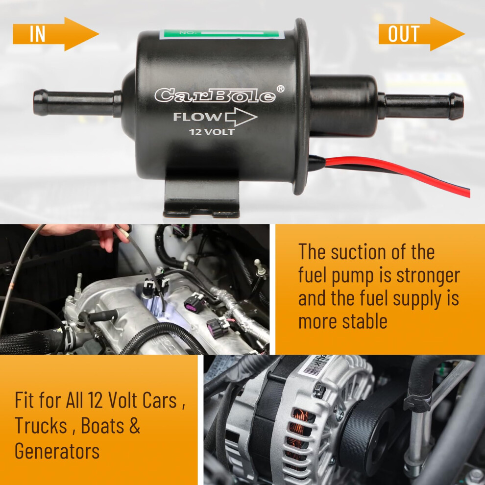 Carbole Electric Fuel Pump 2.5-4 Psi,Hep-02A,Universal Petrol Pump Fit For Diesel And Gasoline,Pure Copper Wire,8Mm Inlet And Outlet Size Compatible 5000806614932