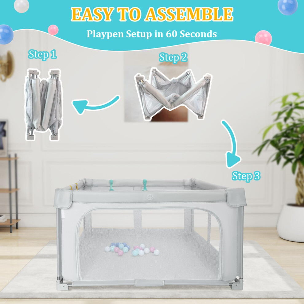 Growithu Foldable Playpen For Babies And Toddlers 127X127cm Baby Play