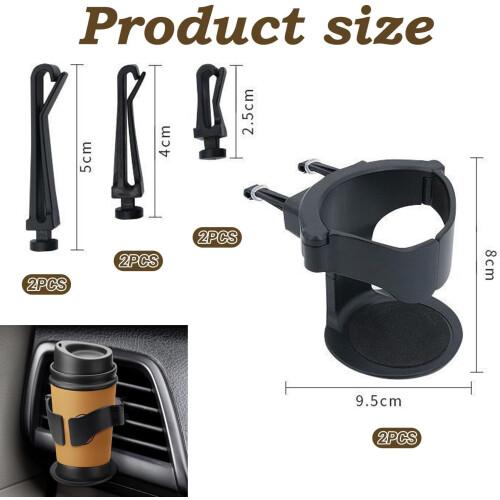 Car Cup Holder Set, 2-Pack Universal Air Vent Mount, Adjustable Drinks Holders with Secure Clips, Black 1