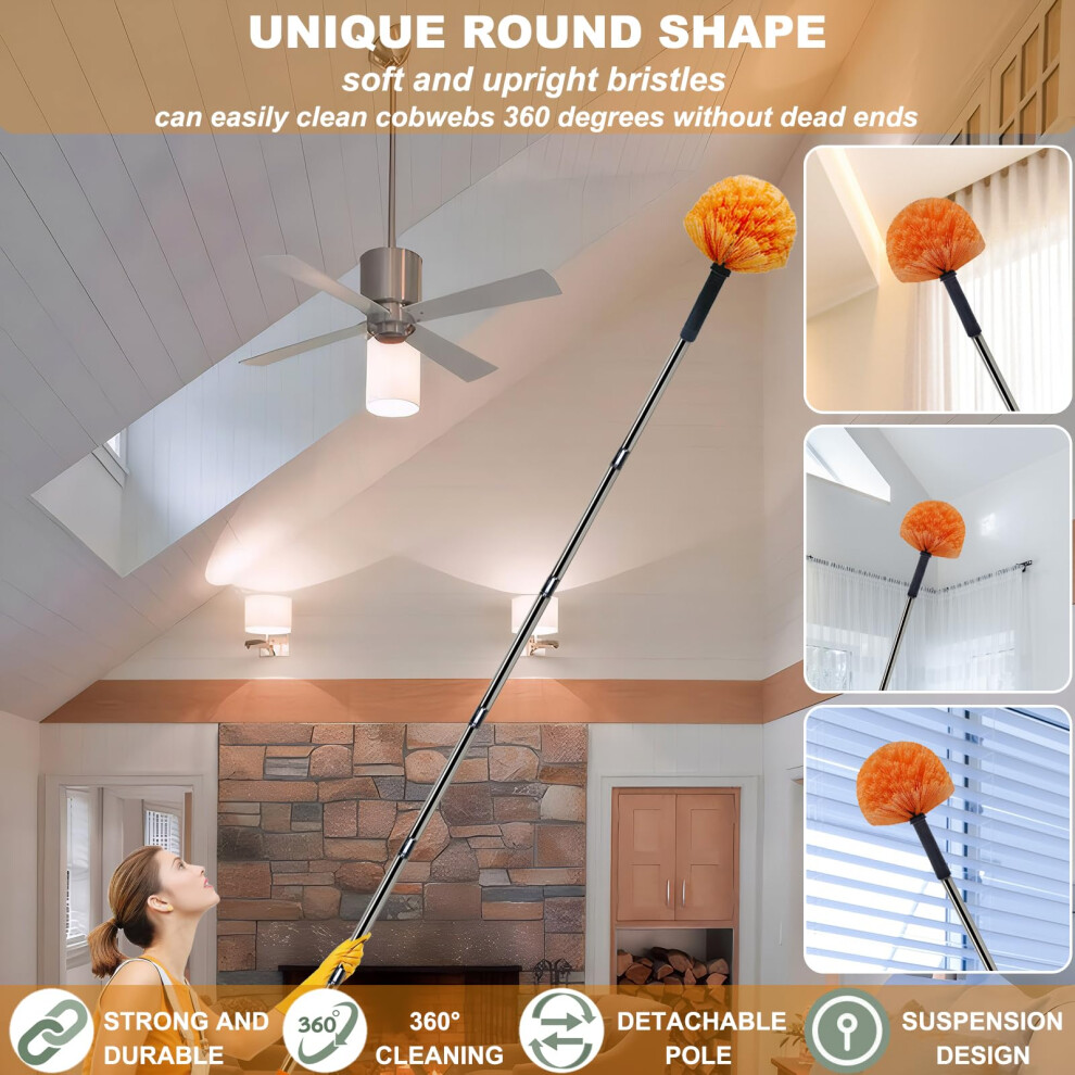 20+Ft High Reach Cobweb Duster With 3-14 Ft Extension Pole//Spider Web Cleaner Cobweb Brush For Outdoor & Indoor//Lightweight & Sturdy Telescopic Pol 5008556221233