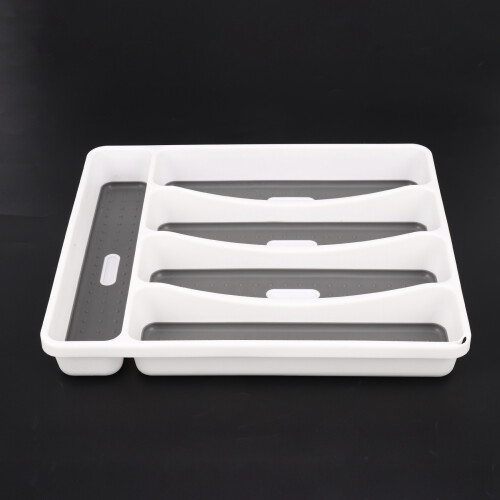 Large Gray Silverware Tray Fork Collection Container 5 Compartments Soft-Grip Lining Plastic Cutlery Storage Box for Tableware 2