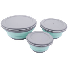 3 Teile / Satz SchüSsel Sets Silikon Klapp Lunch Box Klappbar SchüSsel Tragbare Silikon Klappbar SchüSsel Faltbare Salat SchüSsel mit Deckel Blau