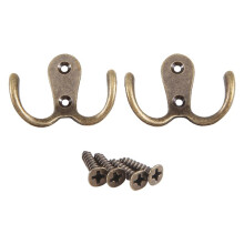 2 X Schroefhaak Retro Metalen Dubbele Haak Metalen Wandmontagehanger Jas Antiek Brons voor Hoeden