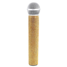 Microfono Finto con Strass Scintillanti, per Decorazioni di Feste In Casa, Ornamenti per Esercitazioni di Canto, Oro