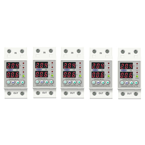 5X Din Rail Dual Display Adjustable Over Voltage Current Under Voltage Protective Device Protector Relay 60A 220V 230V
