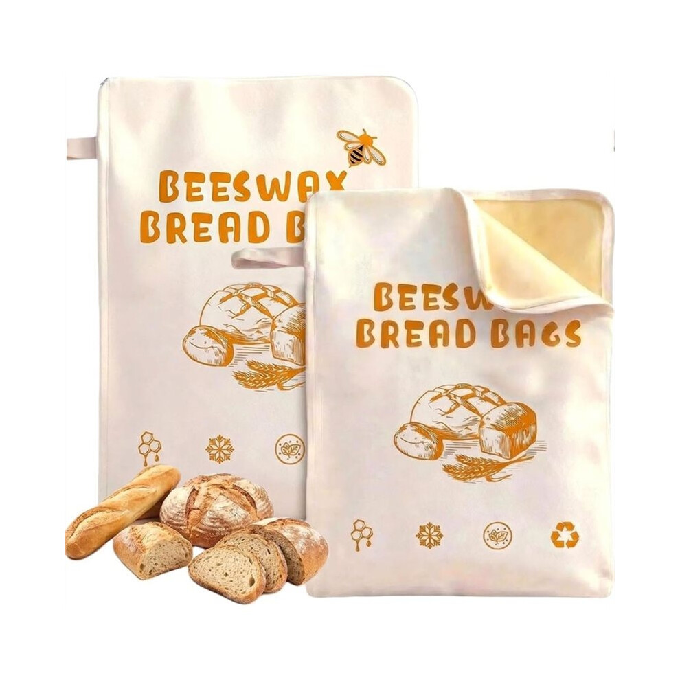 2Pack Extra Large Beeswax Bread Bags With Zipper Seal - Reusable Bread Storage Bags,Eco-Friendly Natural Beeswax Lining 6031300669769