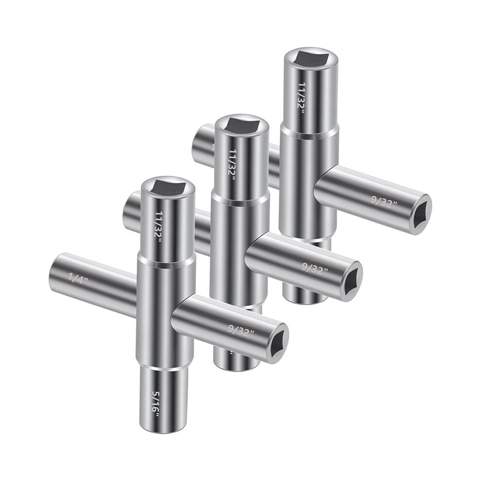 4Way Sillcock Key Set,1/4",9/32",5/16",11/32,3Pc Heavy-Duty Steel Multi-Function Water Key Hose Bib Key For Valve Faucet 6032742715540
