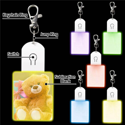 12 Pcs Sublimation Blank Keychains Heat Transfer Printing LED Acrylic KeyChains Lighted Keyrings Pendant, Rectangular 1